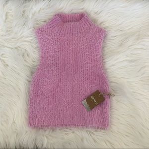 NWT F21 Pink Fuzzy Knit Sleeveless Sweater